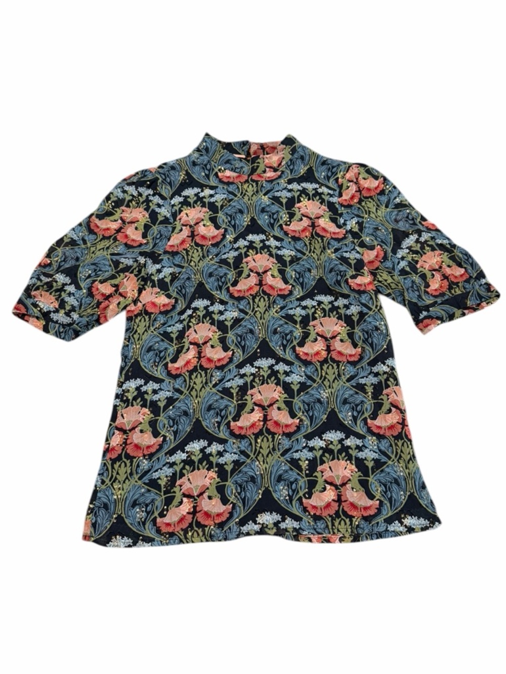 Anthropologie Meadow Rue Basilique Floral Metallic Blouse | Size 0